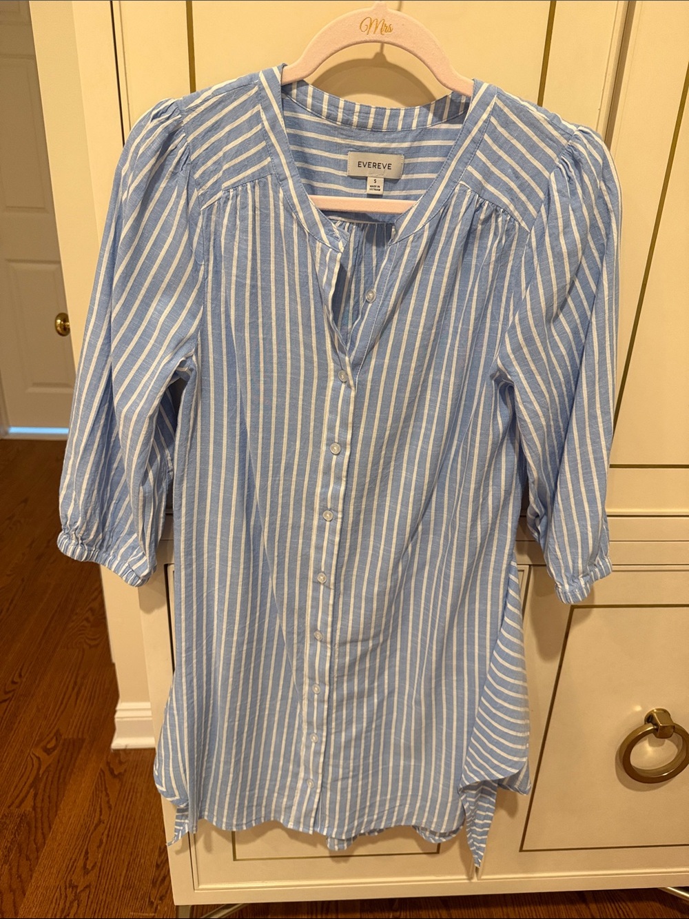 Evereve Light Blue and White Striped Button-Front Tunic
